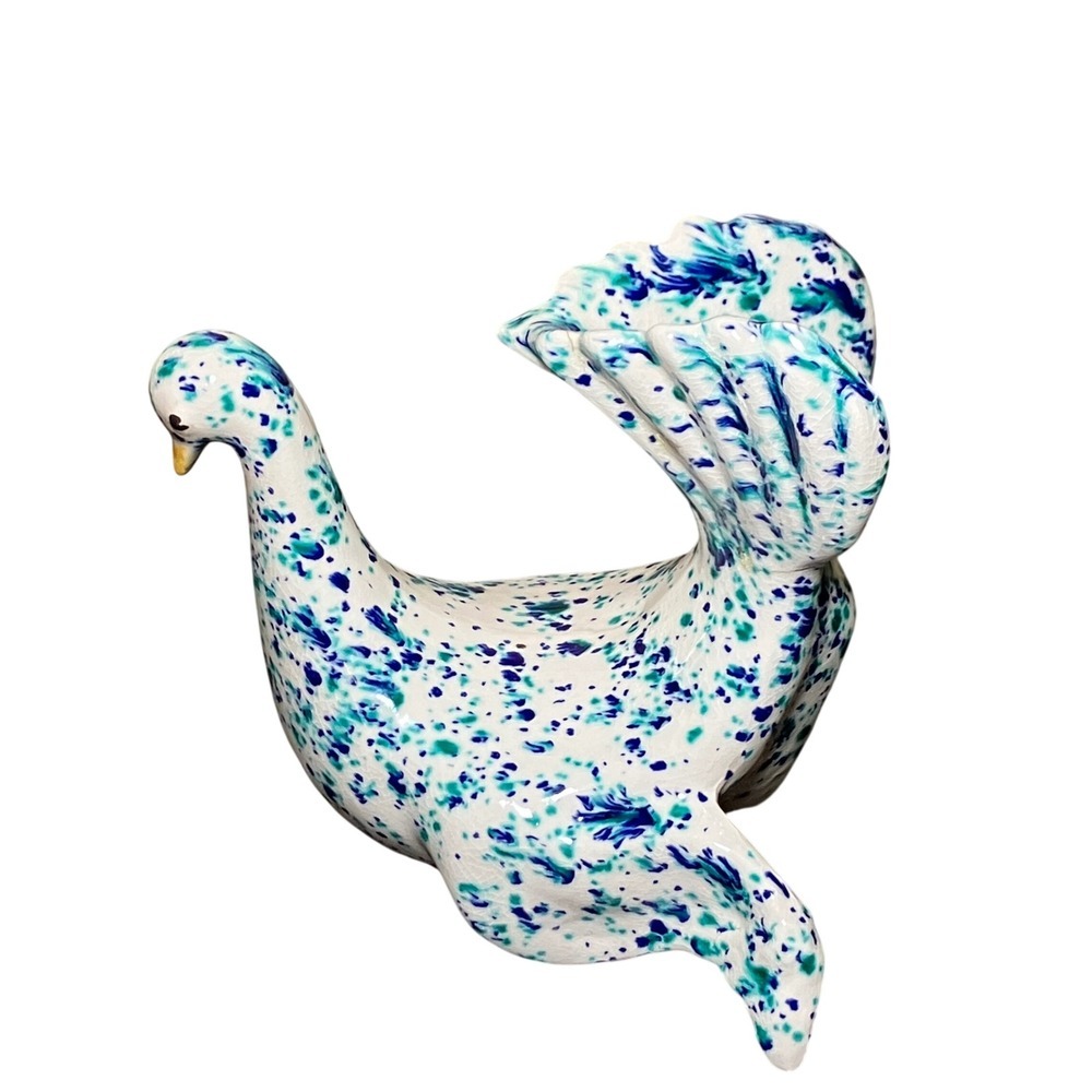 Ceramic Dove Figurine Blue Teal Splatter Glaze Swan Coastal Decor 
Art Pottery